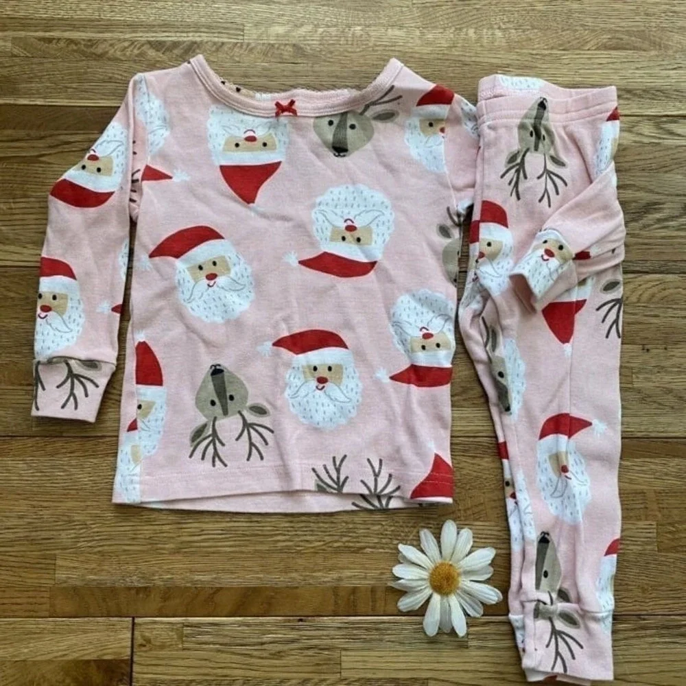 Carters‎ Pink Christmas Santa Reindeer Pajamas Size 18 Mo